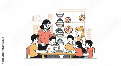 Teacher and students learning about DNA in a classroom.