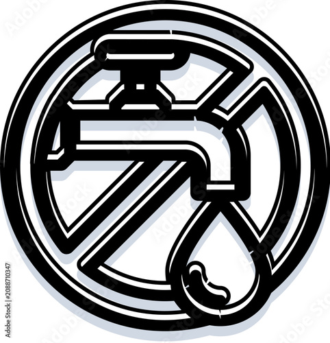 Foto Water faucet with a single dripping drop inside a crossed out circle, symbolizin