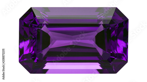 Foto Emerald cut amethyst gemstone faceted deep purple, isolated on transparent backg
