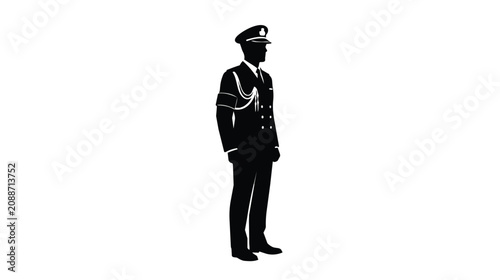 Canvastavla Military officer silhouette in formal dress uniform, army commander standing in
