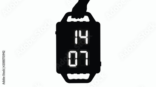 Εκτύπωση καμβά Minimalist digital clock silhouette, black electronic watch with glowing white n