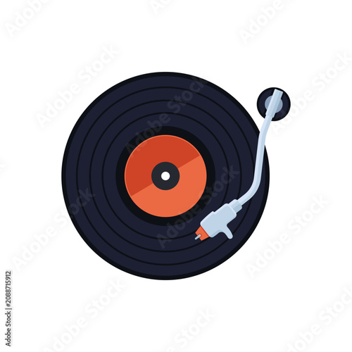 Retro Vinyl Record on Turntable with Tonearm Illustration