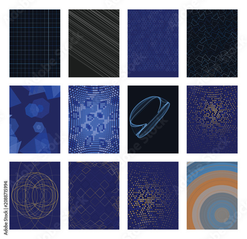 Blue geometric patterns, backgrounds, textures, seamless designs