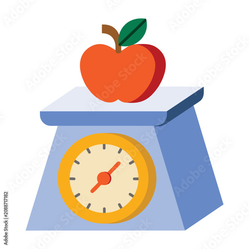 Kitchen weight scale icon with apple for healthy diet nutrition