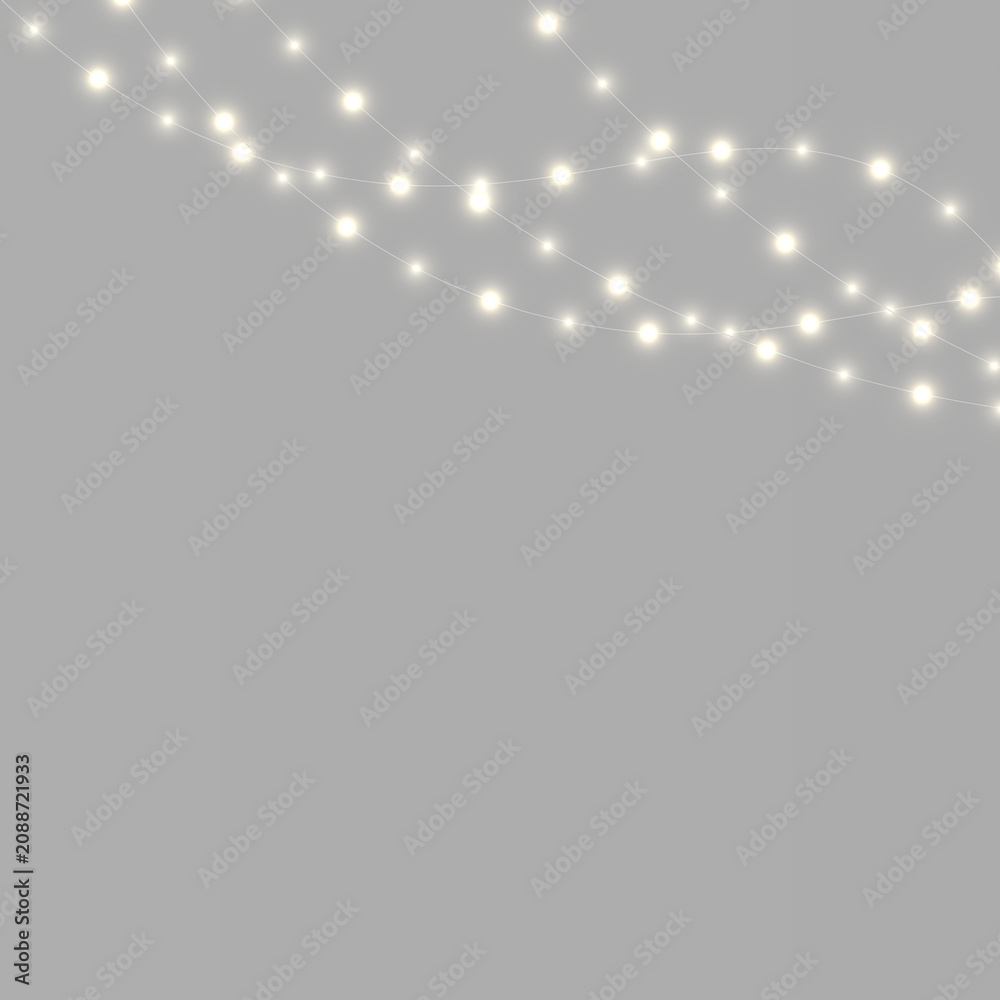 Obraz premium Christmas lights isolated on transparent background. Warm glowing bulbs create a festive mood. High quality PNG.