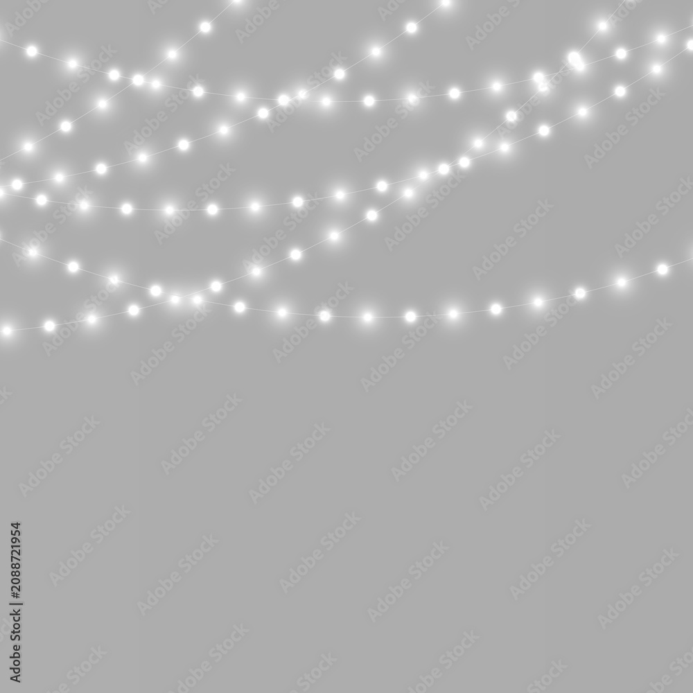 Obraz premium Elegant glowing fairy lights isolated. Beautiful festive decoration for web and print. Clean PNG.
