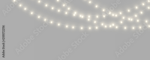 Quadro su tela Christmas lights border PNG with glowing bulbs and elegant decoration