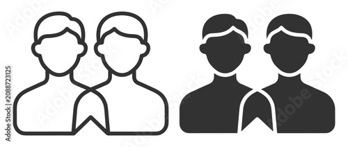 two human avatars icon set in outline and solid style for user interface on transparent background