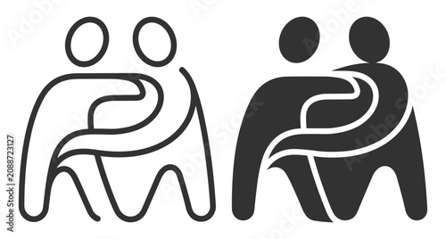 Foto abstract two people hugging line and solid icons social connection symbols on tr