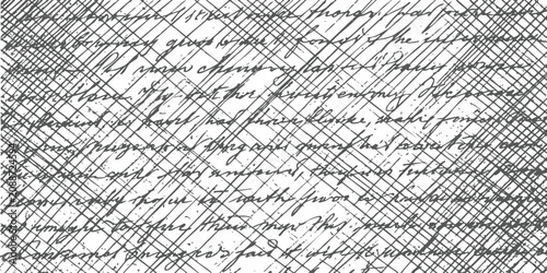Bild auf Leinwand Black ink handwritten cursive text pattern with messy scribble lines and unreada