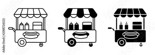 Hot Dog Cart Icons, Street Food Vendor Vector Graphics, Fast Food Stall Illustrations