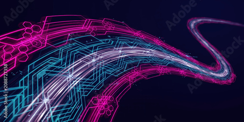 Abstract Futuristic Neon Purple Fractal Wave with Glowing Energy Lines on Black Background Vector Illustration for Modern Technology Wallpaper and Digital Art Backdrop