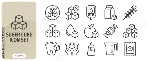 Quadro em tela Sugar cube icon set, thin line style, vector illustration collection of sugarrel