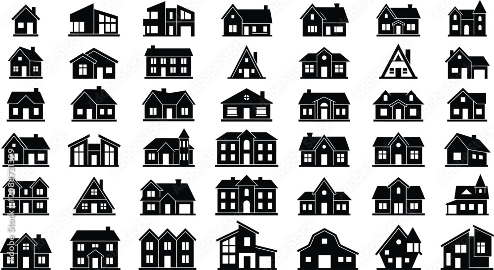 Fototapeta premium Collection of House Icons Representing Residential Buildings and Architecture