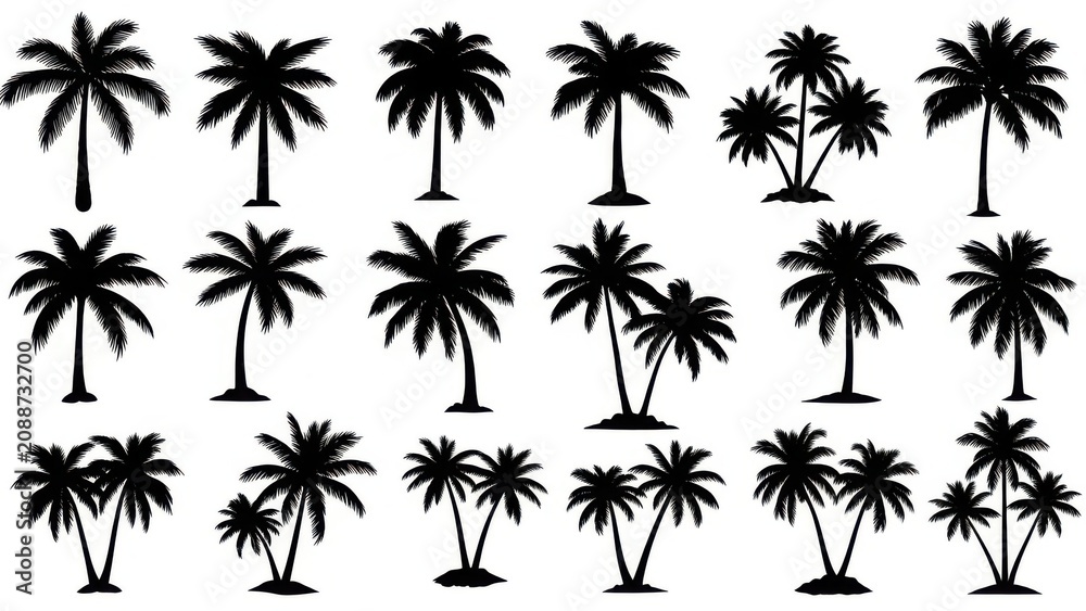 Fototapeta premium Black silhouette palm trees in a row