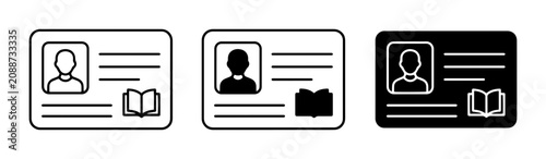 ID card icon set for identification and access outline, solid and color styles, white background