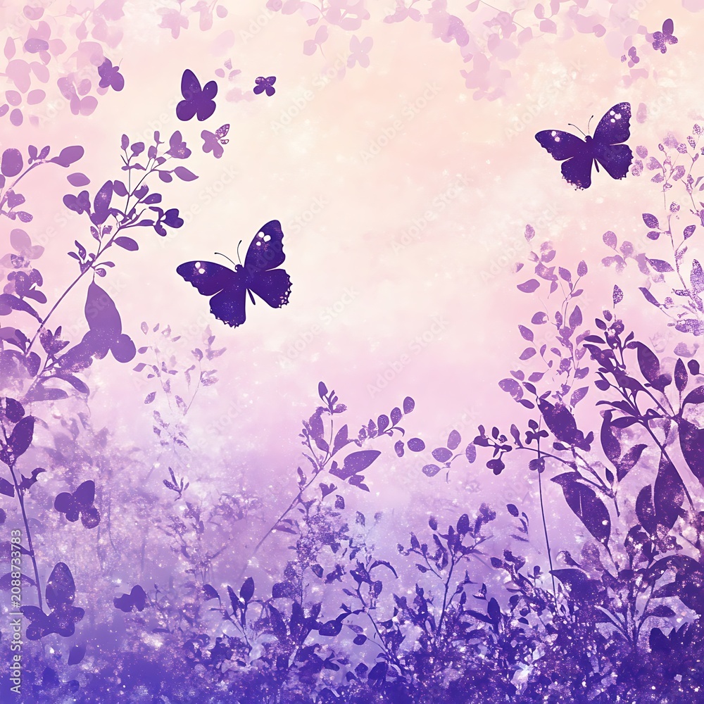 Fototapeta Floral butterfly dreamscape purple and pink pastel abstract background