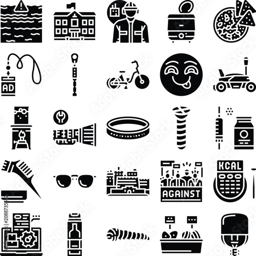 Tableau sur toile Set of various black glyph icons representing a wide range of subjects including