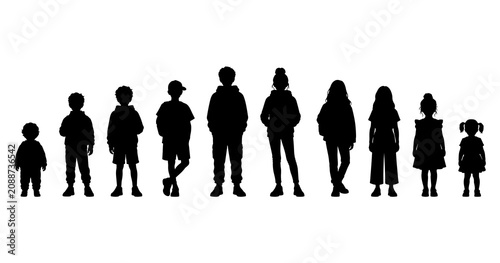 Vector illustration. A set of silhouettes of children of different ages. Teenagers.	

