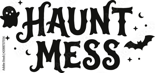Obraz na płótnie Spooky vector graphic haunt mess halloween design with ghost and bat