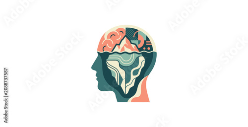 Fotografía Human Head Iceberg Metaphor Vector Illustration