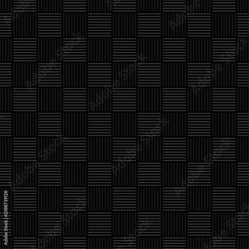 Minimalist basket weave seamless pattern with black line grid stripe texture is perfect for elegant modern website backdrop tile and dark commercial interior wall surface decoration