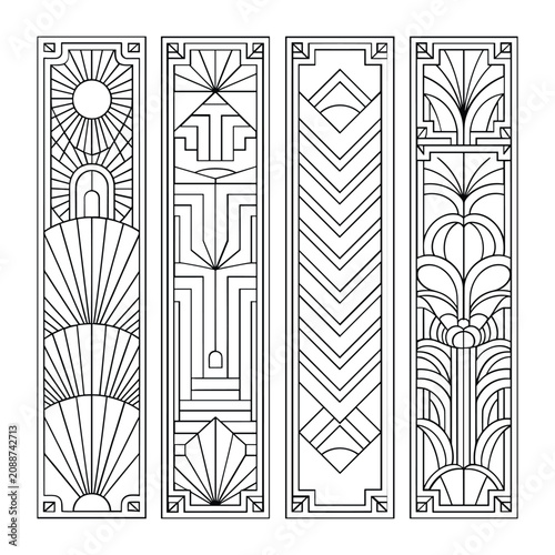 Set of three decorative geometric door panels with floral patterns isolated on white background, Vector