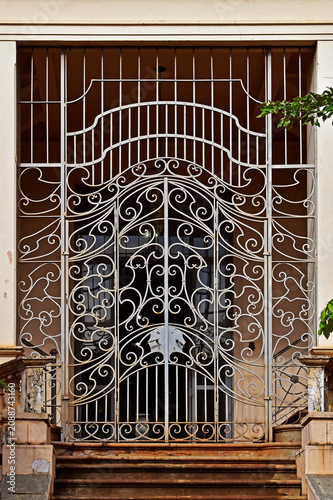 Ornamental grid gate on facade in Ribeirao Preto, Sao Paulo, Brazil