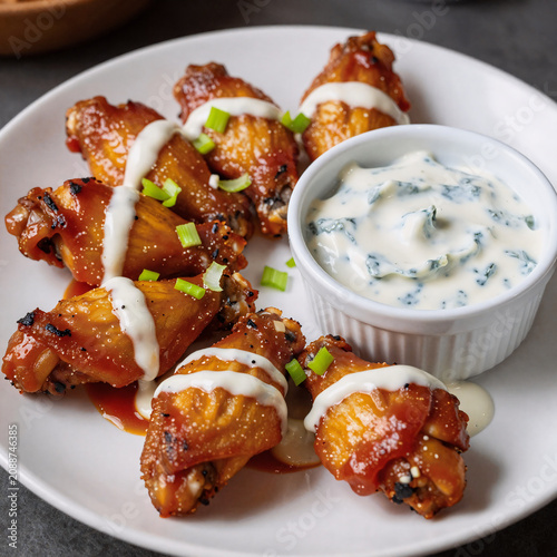 Editorial Illustration Cheese Blue. Chicken Wings Served With Blue Cheese Dip