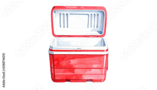 Red Cooler Box Watercolor Illustration Open Container Storage Solution