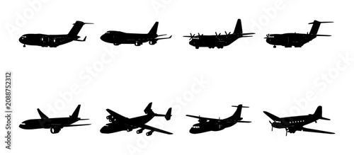 Obraz na płótnie Diverse Aircraft Silhouettes Collection: Jetliners, Cargo Planes, Propeller Airc