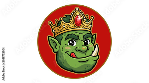 Photos Green ogre king character wearing golden ruby crown