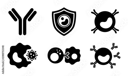 Foto Immune System Icons: Antibody, White Blood Cell, Virus Defense, Lymphocyte, Immu