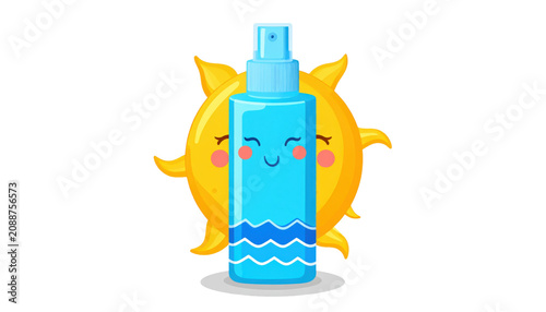 Cute Sunscreen Spray Bottle Illustration for Summer UV Protection