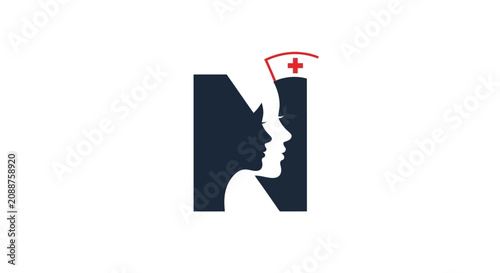 Letter N logo featuring nurse profile with medical cap.