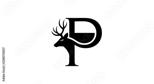 Letter P deer stag logo.