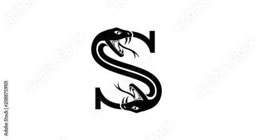 Fotografie Letter S formed by two entwined snake silhouettes.