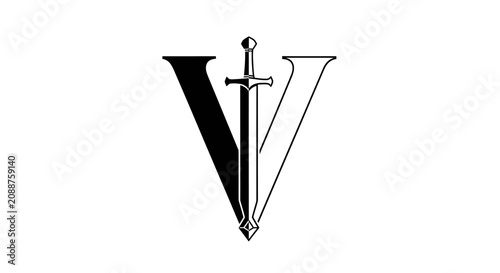 Letter V logo combined with a sword icon.
