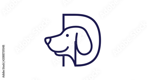 Line art logo of a dog profile forming a D.