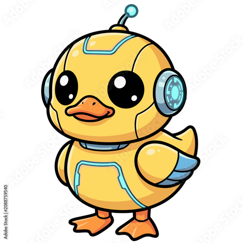 Cute Chibi Robot Duck Cartoon Mascot Icon Cartoon Illustration Vector on a Transparent Background 