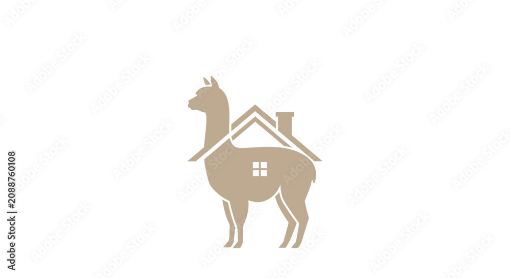 Obraz premium Llama silhouette logo with house roof and chimney