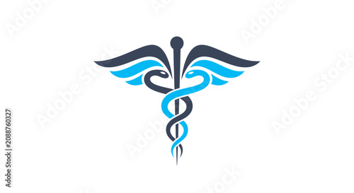 Obraz na płótnie Medical caduceus symbol with blue wings and snakes.