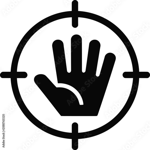 Photos Stop warning hand icon inside a target symbol representing prohibition, restrict