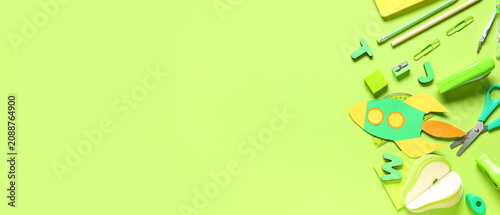 Flat lay of green and yello...