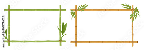 Bamboo rectangular frames. Collection of simple green and natural bamboo borders flat vector illustration set. Eco decorative frames isolated on white background