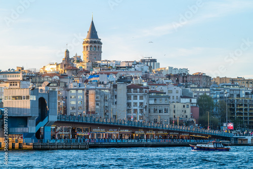 Horizontal photo of a city lanscape in the city of istanbul near the bosphorus.