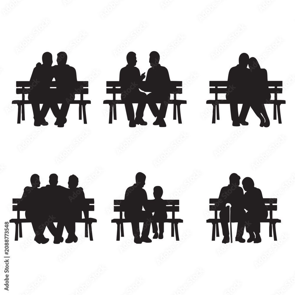 Fototapeta premium People sitting at tables in a park black silhouette on transparent background group individuals figures persons