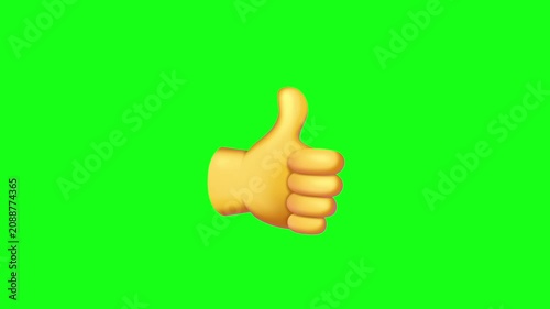 3D animated element of a yellow hand giving a thumbs up (like/approval) on a chroma key green screen background, great for social media interaction call-to-actions