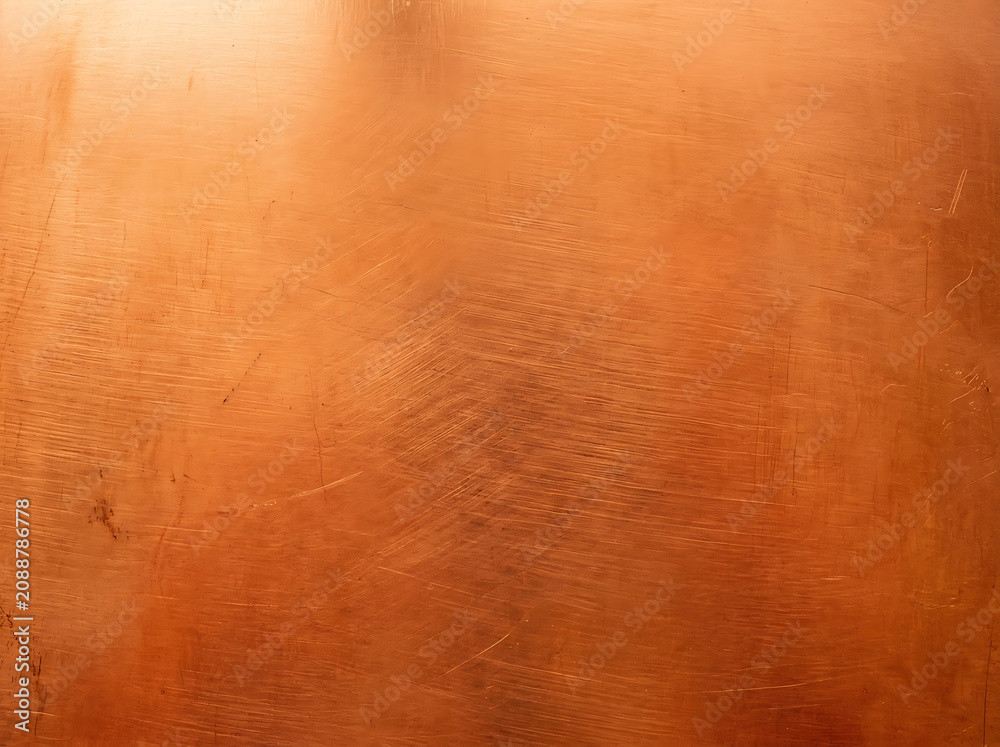 Naklejka premium copper metallic texture background, smooth flat surface, warm orange copper tone, rich industrial feel, high resolution macro detail, commercial stock photo