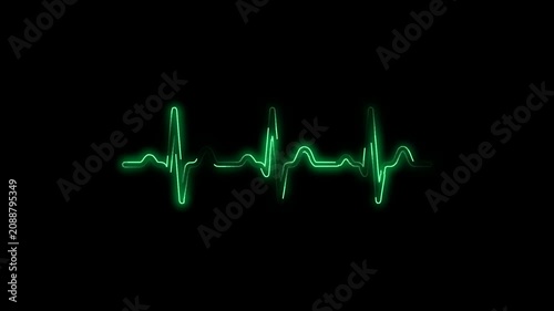 Luminous Green Neon Heartbeat Pulse on Black | ECG Vital Signs Display